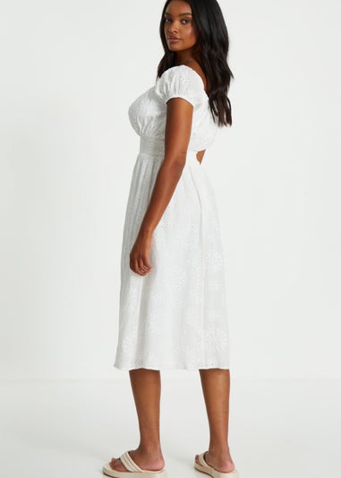 Quiz White Embroidered Bardot Midi Dress