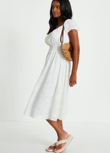 Quiz White Embroidered Bardot Midi Dress