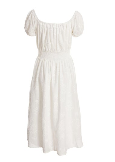 Quiz White Embroidered Bardot Midi Dress