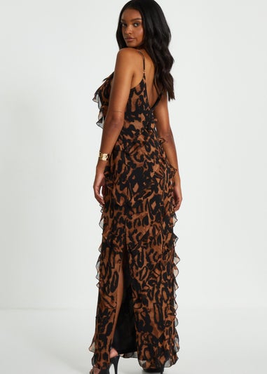 Quiz Brown Leopard Print Ruffle Tiered Maxi Dress