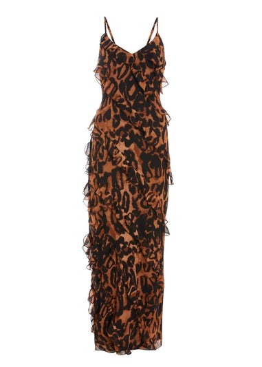 Quiz Brown Leopard Print Ruffle Tiered Maxi Dress