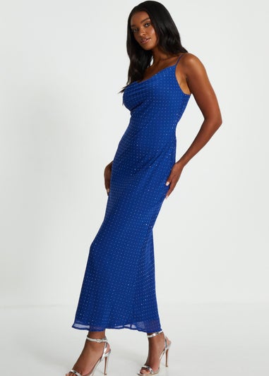 Quiz Blue Diamante Maxi Dress