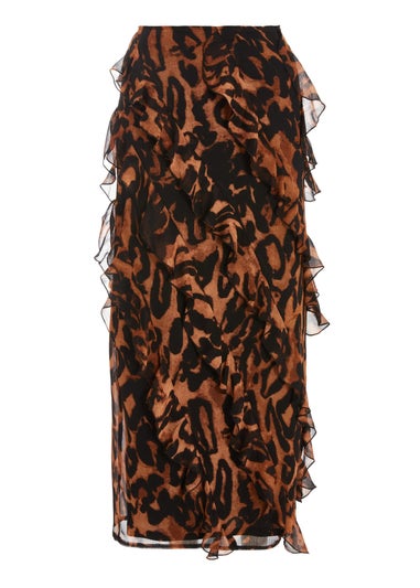 Quiz Brown Leopard Print Asymmetric Frill Maxi Skirt