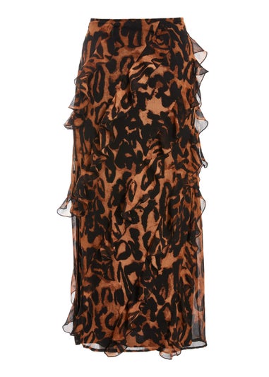 Quiz Brown Leopard Print Asymmetric Frill Maxi Skirt