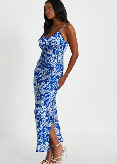 Quiz Blue Floral Strappy Maxi Dress