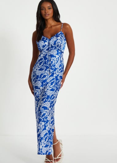 Quiz Blue Floral Strappy Maxi Dress