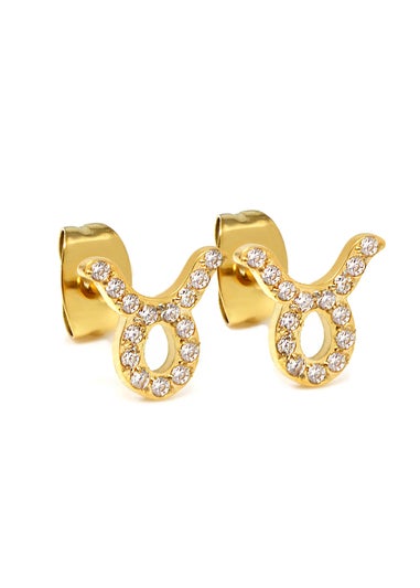 Say It With Gold Taurus Earrings with CZ Stones