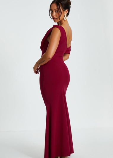 Quiz Red Petite Asymmetric Cowl Neck Maxi Dress