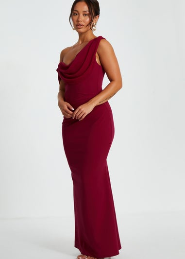 Quiz Red Petite Asymmetric Cowl Neck Maxi Dress