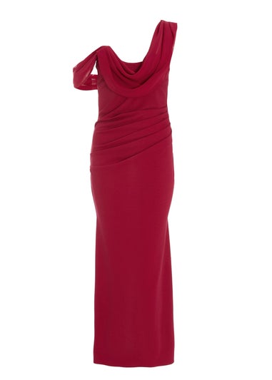 Quiz Red Petite Asymmetric Cowl Neck Maxi Dress