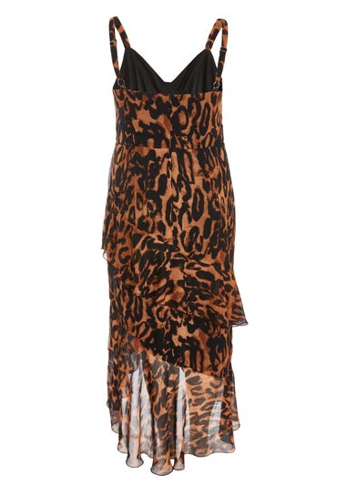 Quiz Brown Curve Chiffon Ruffle Midaxi Dress