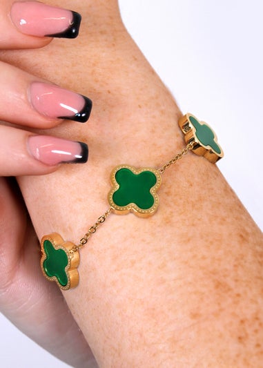 Say It With Green & Gold Teen Clover Chain Bracelet