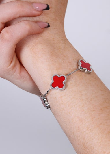 Say It With Red & Silver Teen Clover Chain Bracelet