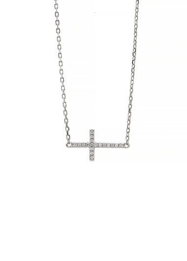 Say It With Silver Dainty Side Cross Necklace With CZ Stones