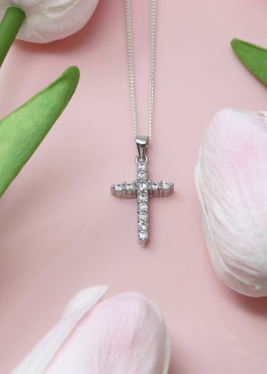 Say It With Silver Claw Set Cross Necklace