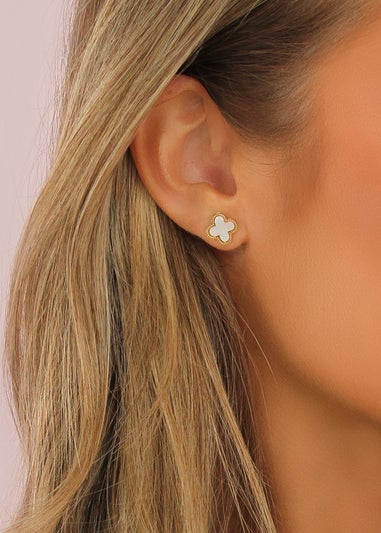 Say It With Gold & Faux Pearl Clover Earrings