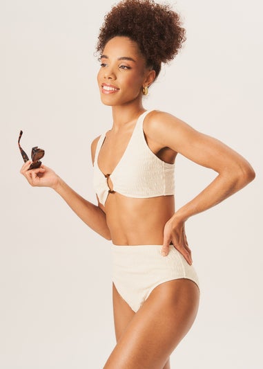 Gini London Ivory Textured High Waist Bikini Bottom