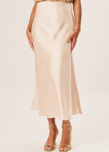 Gini London Beige Satin Bias Cut Midi Skirt