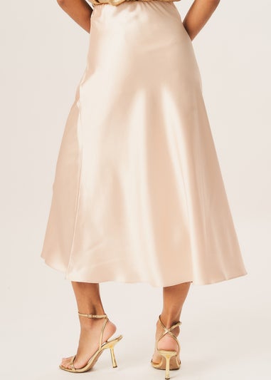 Gini London Beige Satin Bias Cut Midi Skirt