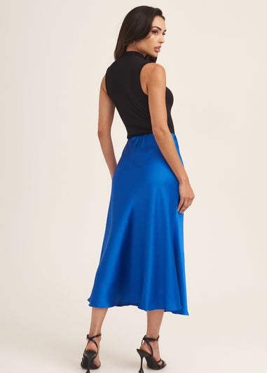 Gini London Cobalt Blue Satin Bias Cut Midi Skirt