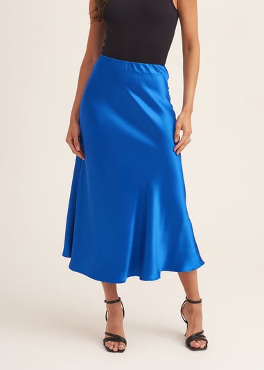 Gini London Cobalt Blue Satin Bias Cut Midi Skirt