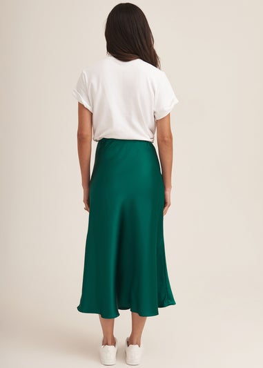 Gini London Green Satin Bias Cut Midi Skirt