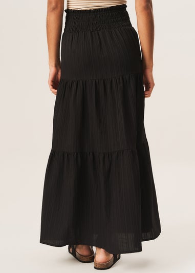 Gini London Black Smocked Tiered Maxi Skirt