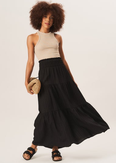 Gini London Black Smocked Tiered Maxi Skirt