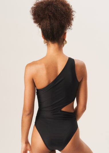 Gini London Black One Shoulder Ring Detail Cutout Swimsuit