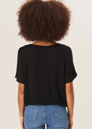 Gini London Black Round Neck Oversized Short Sleeves Top