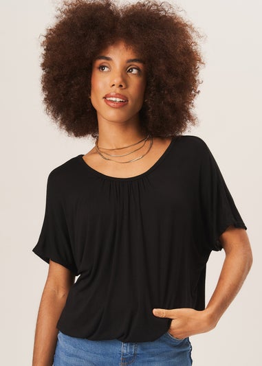 Gini London Black Round Neck Oversized Short Sleeves Top