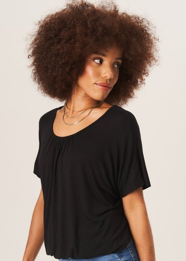 Gini London Black Round Neck Oversized Short Sleeves Top