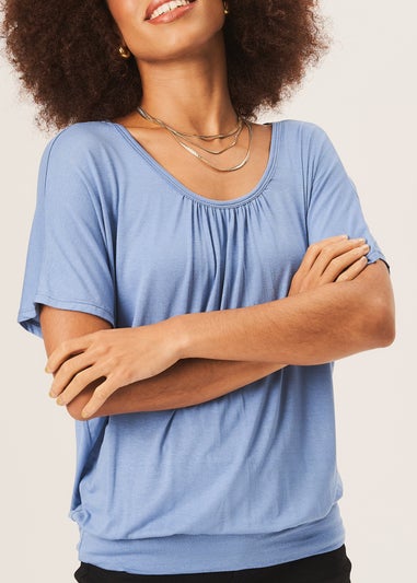 Gini London Blue Round Neck Oversized Short Sleeves Top