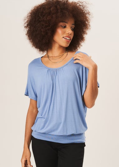 Gini London Blue Round Neck Oversized Short Sleeves Top