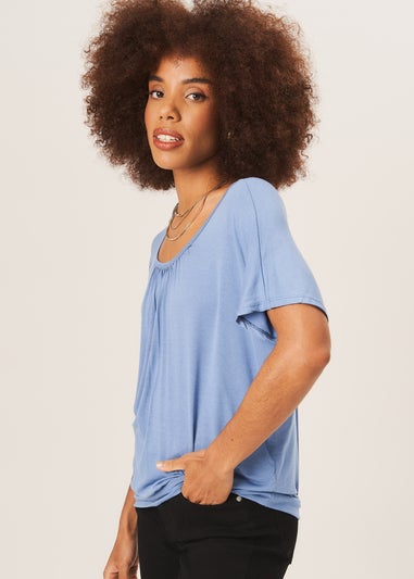 Gini London Blue Round Neck Oversized Short Sleeves Top