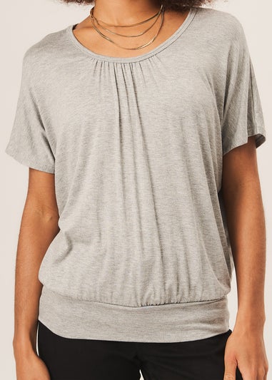 Gini London Grey Round Neck Oversized Short Sleeves Top