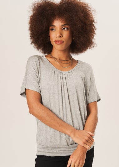 Gini London Grey Round Neck Oversized Short Sleeves Top