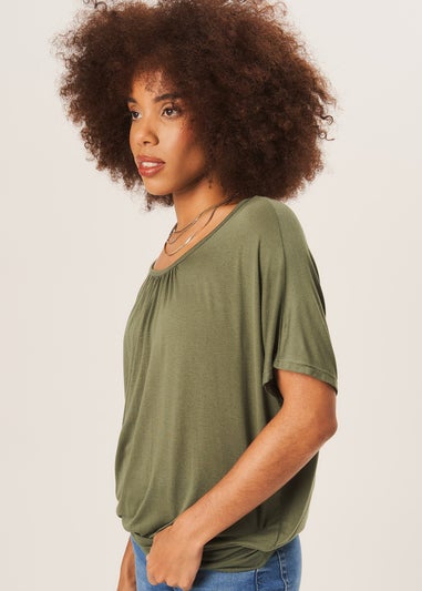 Gini London Khaki Round Neck Oversized Short Sleeves Top