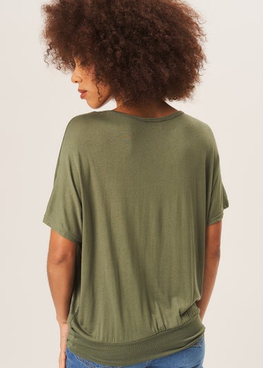 Gini London Khaki Round Neck Oversized Short Sleeves Top