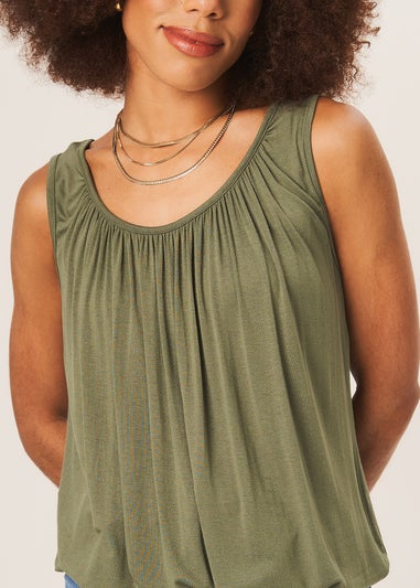 Gini London Khaki Round Neck Oversized Sleeveless Top