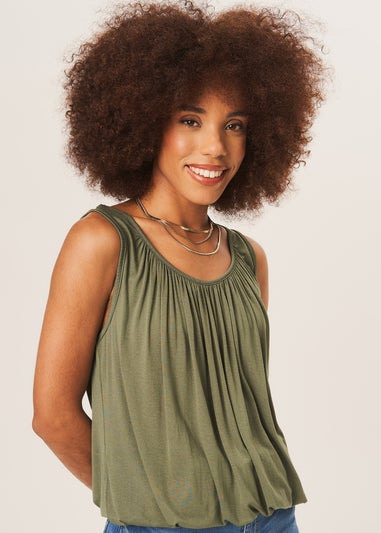 Gini London Khaki Round Neck Oversized Sleeveless Top