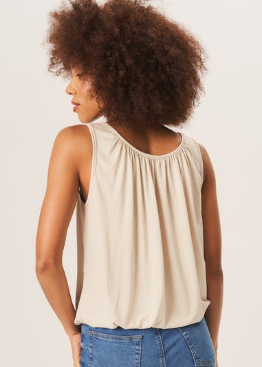 Gini London Oatmeal Round Neck Oversized Sleeveless Top