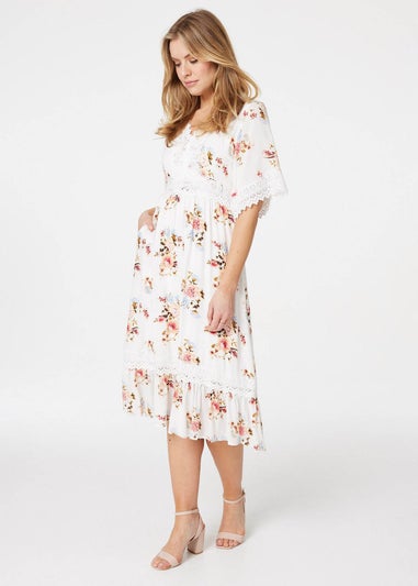 Izabel London White Floral Lace Midi Tea Dress