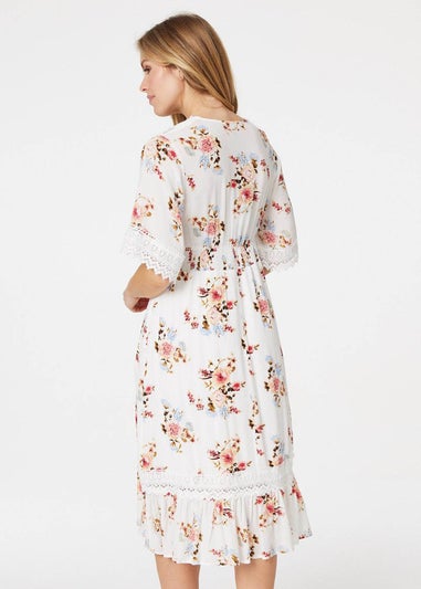 Izabel London White Floral Lace Midi Tea Dress