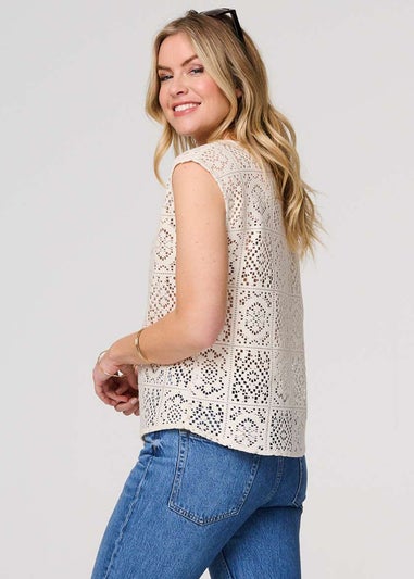 Izabel London Ivory Lace Crochet Detail Cap Sleeve Top