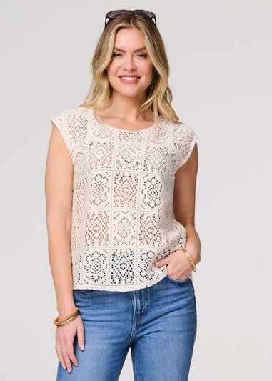 Izabel London Ivory Lace Crochet Detail Cap Sleeve Top