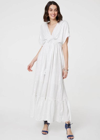 Izabel London White Dotty Empire Waist Kimono Maxi Dress