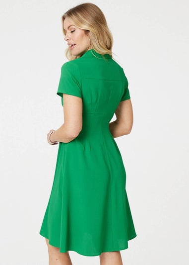 Izabel London Green Short Sleeve Knee Length Shirt Dress