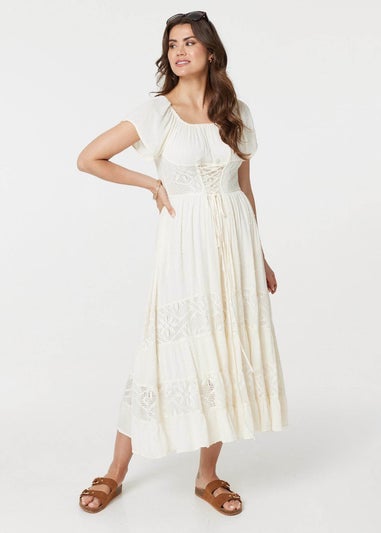 Izabel London White Lace Detail Tie-Up Front Maxi Dress