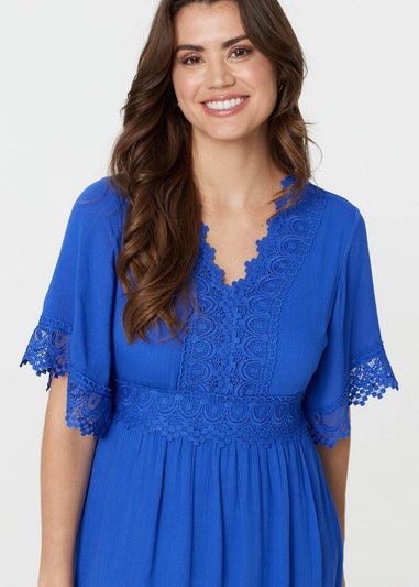 Izabel London Blue Lace Trim 3/4 Sleeve Midi Dress